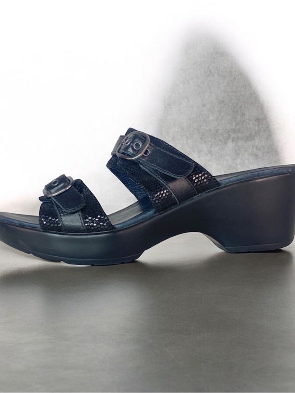 Dansko Black Buckle Slide Clogs